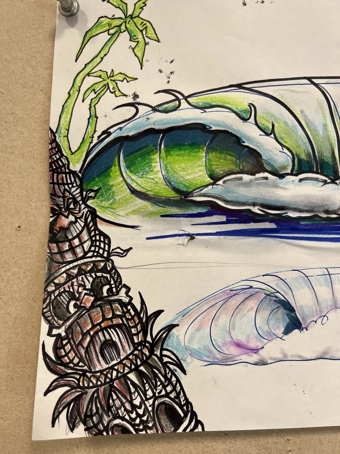 Original Spitting Barrels tiki drawing