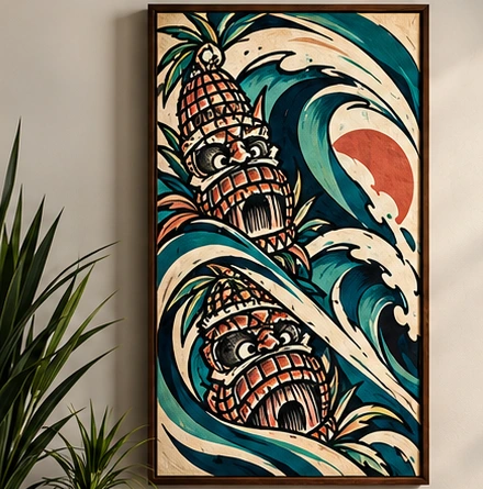 Framed Tidal Totem tiki canvas concept
